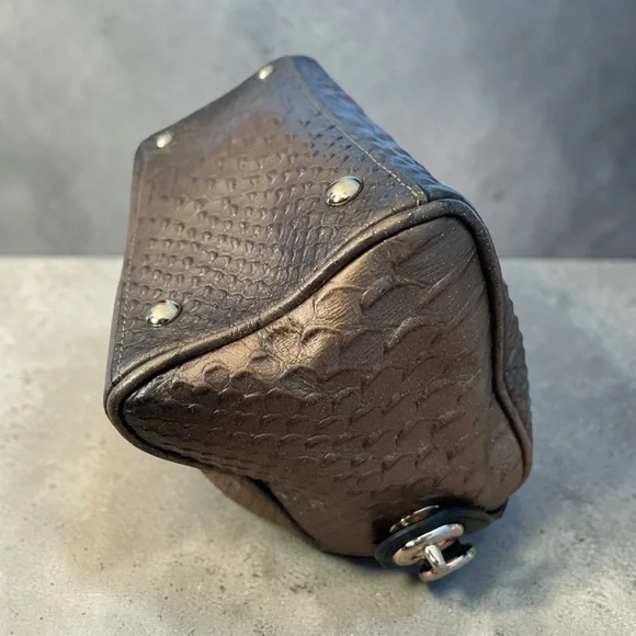 COACH MINI BENNET SATCHEL METALLIC SNAKE EMBOSSED LEATHER BRONZE BKACK CROSSBODY - Picture 6 of 11